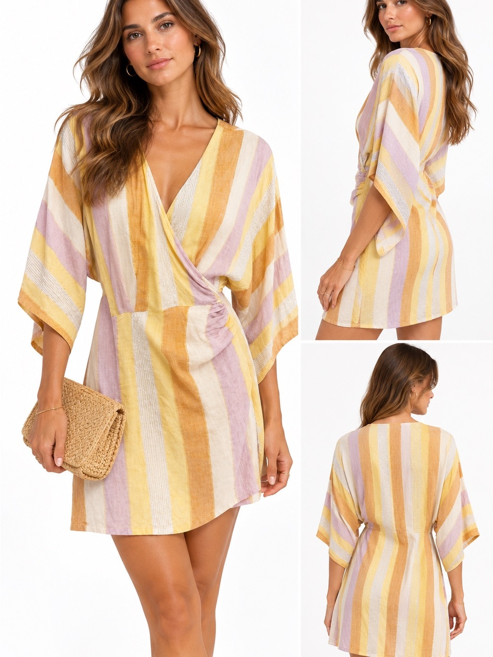 l*space Striped Wrap Swim Cover-Up in Yellow, Lavender & Cream